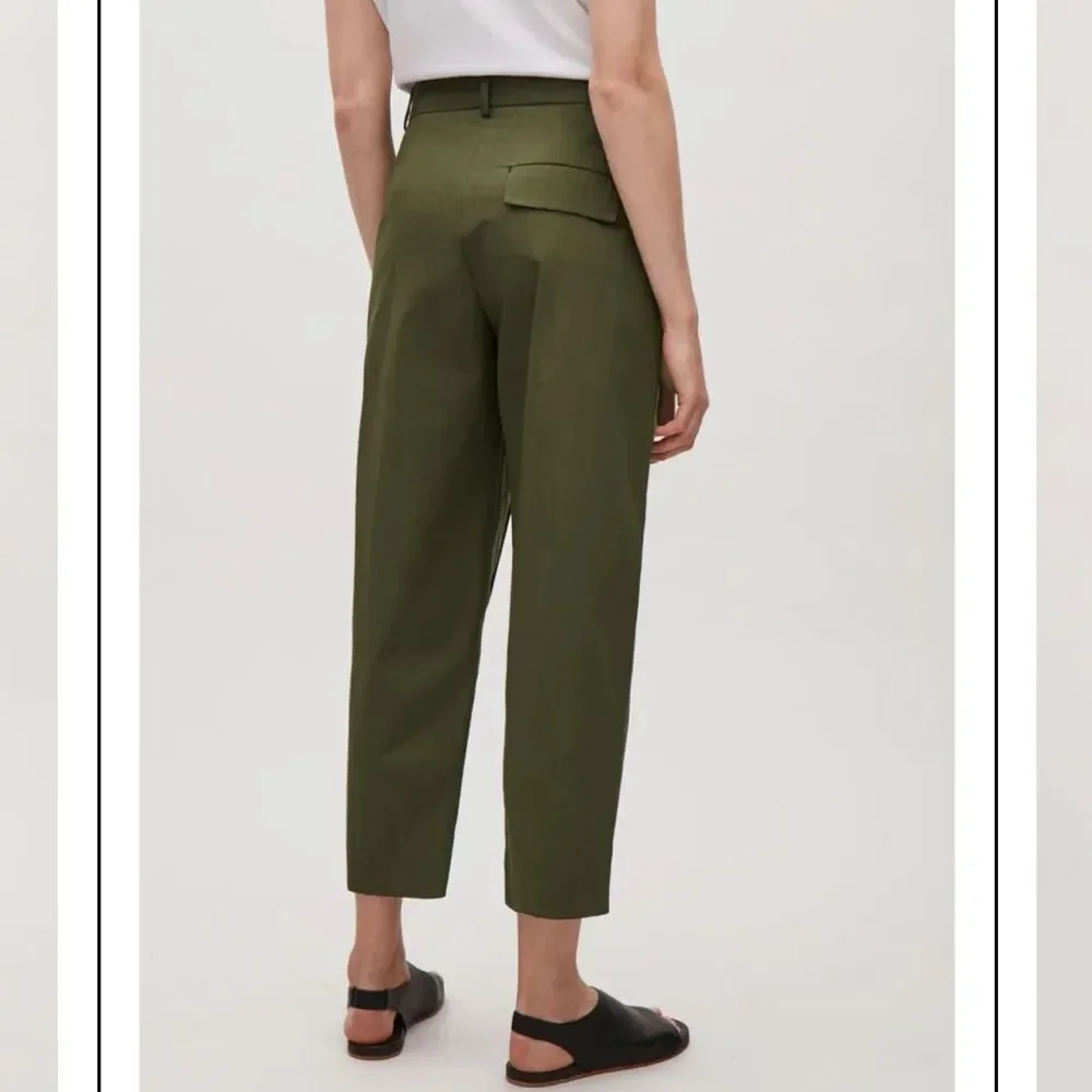 COS Tailored High Waist Straight Leg Twill Cotton Trousers Sage Green 2